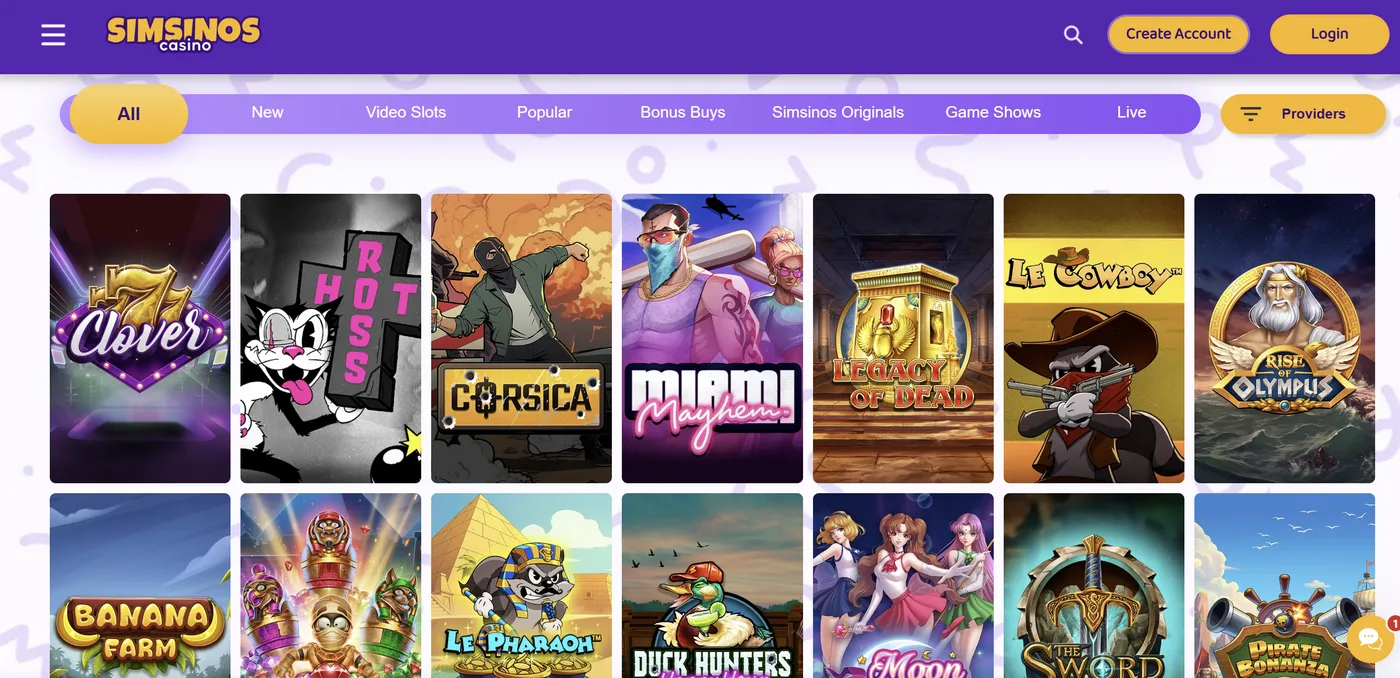 Simsino Casino jeux